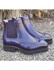  Lug Sole Chelsea Boot with Wingtip Toe Navy