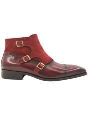  Calf and Suede Three Buckles Monk Chukka Boot Burgundy