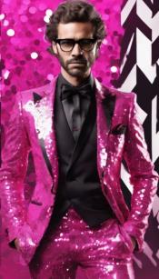  Mens Sequin Suit - Hot Pink Tuxedo - Party Suits - Stage