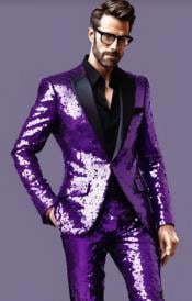  Mens Sequin Suit - Purple Tuxedo - Party Suits - Stage Suit