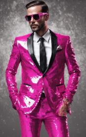  Mens Sequin Suit - Hot Pink Tuxedo - Party Suits - Stage