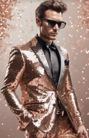  Mens Sequin Suit - Rose Gold Tuxedo - Party Suits - Stage