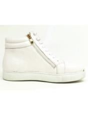  High Top Side Zipper Leather Sneaker White