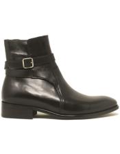  Buckle Leather Strap Boots Black