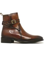  Buckle Leather Strap Boots Whisky