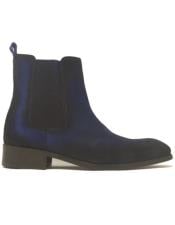  Leather Suede Chelsea High Boots Denim