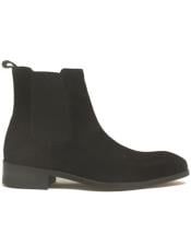  Leather Suede Chelsea High Boots Black