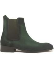  Leather Suede Chelsea High Boots Olive