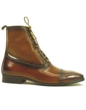  Lace-up Zip Boots Tri-color Brown