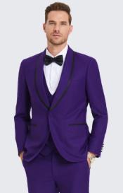  Purple Textured Tuxedo With Satin Trim Four Piece Set
