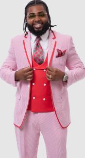 Seersucker Suit - Summer Suit - Stripe Suits For Men - Red