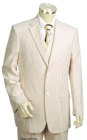 SKU#SR3417 Mens 3pc 100% Cotton Seersucker Suits Taupe   