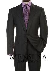 SKU MU2B  Beautiful Signature Classic Mens 2 Button Charcoal Gray  Tin Pinstripe Business Suits 