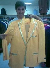 Mens Yellow-Gold Shiny Flashy Metallic Tuxedo Suit Peak Lapel $225