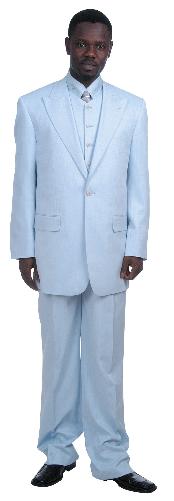 SKU#LQ5218 Men's Fashionable 1 Button Zoot Suit With Vest Light Blue ~ Sky Blue