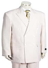  
SKU#LK7085 Mens Unique Double Breasted Seersucker Suit in Soft Poly Rayon White  