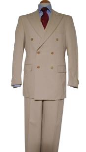  ~ Beige Pure Virgin Wool Feel Rayon Viscose Double Breasted Mens Suit